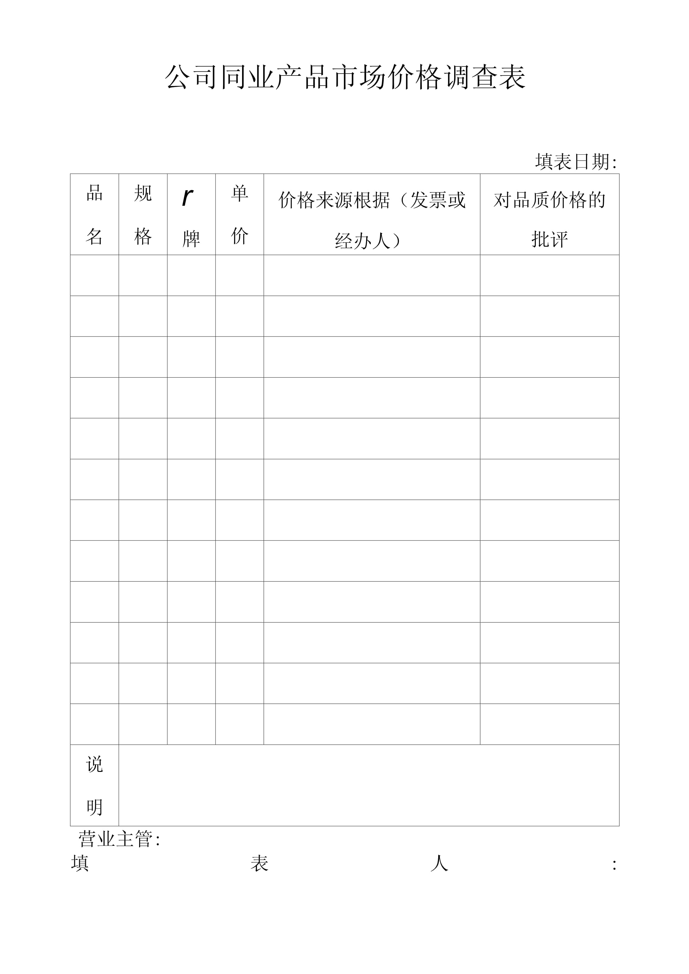 公司同業(yè)產(chǎn)品市場(chǎng)價(jià)格調(diào)查與分析報(bào)告